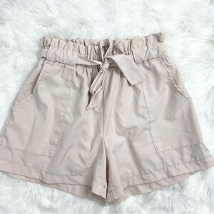 Paperbag Tie Waist Shorts High Rise Beige Size Small